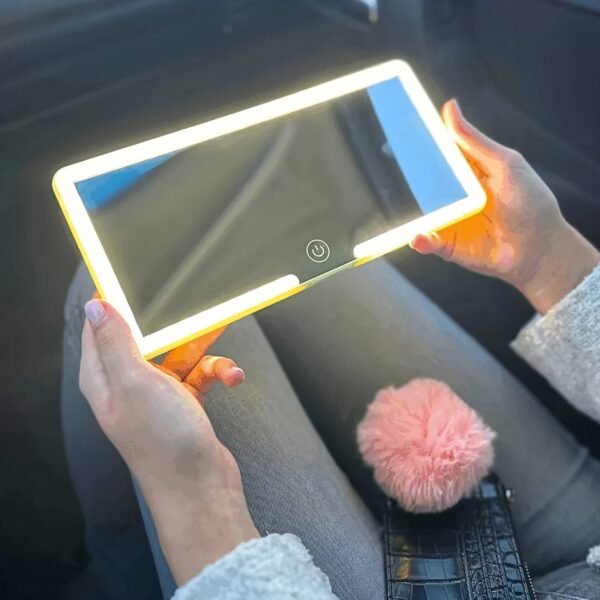 ⁦مرآة مكياج LED ، سطح زجاجي، لمسة نهائية مطلية بالمسحوق، شحن USB، بطارية ليثيوم قابلة لإعادة الشحن، ضوء حاجب شمس محمول للسيارة⁩ - الصورة ⁦4⁩