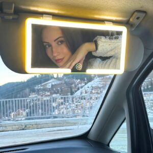 مرآة مكياج LED ، سطح زجاجي، لمسة نهائية مطلية بالمسحوق، شحن USB، بطارية ليثيوم قابلة لإعادة الشحن، ضوء حاجب شمس محمول للسيارة