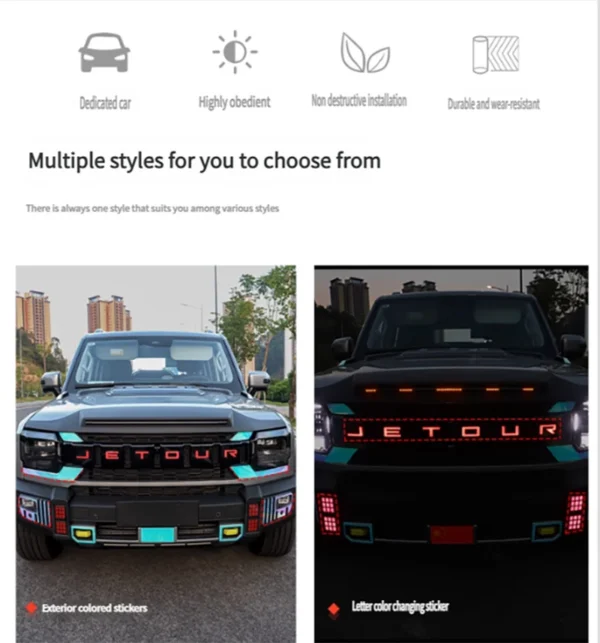 ⁦ملصقات حروف السيارة مناسبة لشيري JETOUR Traveler T2 2023 ملصقات إضاءة الحاجب عجلة النهار الجري الخفيف⁩ - الصورة ⁦9⁩