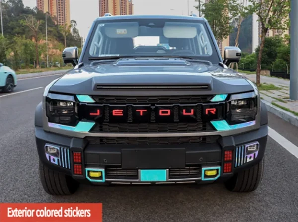 ⁦ملصقات حروف السيارة مناسبة لشيري JETOUR Traveler T2 2023 ملصقات إضاءة الحاجب عجلة النهار الجري الخفيف⁩ - الصورة ⁦15⁩