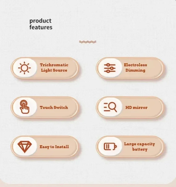 ⁦مرآة مكياج LED للسيارة، قابلة للتقرير، مستشعر باللمس، مرآة مكياج واقية من الشمس، قابلة للتعديل بثلاثة ألوان، حماية واضحة للعين⁩ - الصورة ⁦8⁩