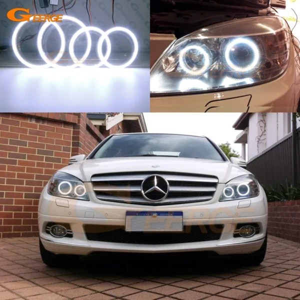 ⁦عيون الملاك هالة خواتم تجديد ضوء النهارFor Mercedes Benz C Class W204 2007 2008 2009 2010 2011⁩ - الصورة ⁦2⁩