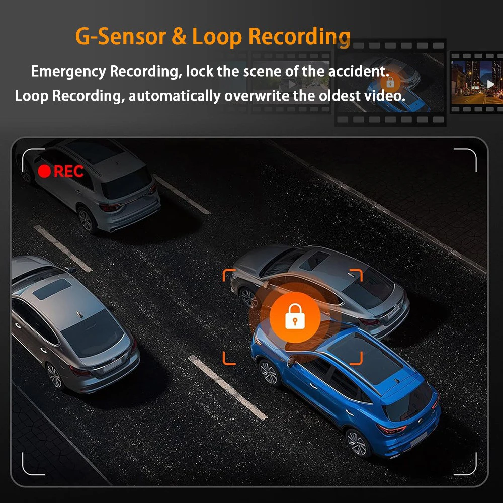 كاميرا داش 4 قنوات 360 ° مسجل فيديو السيارة الصندوق الأسود مع رؤية ليلية 24/7 شاشة ركن السيارة G-Sensor Loop تسجيل - الصورة 15