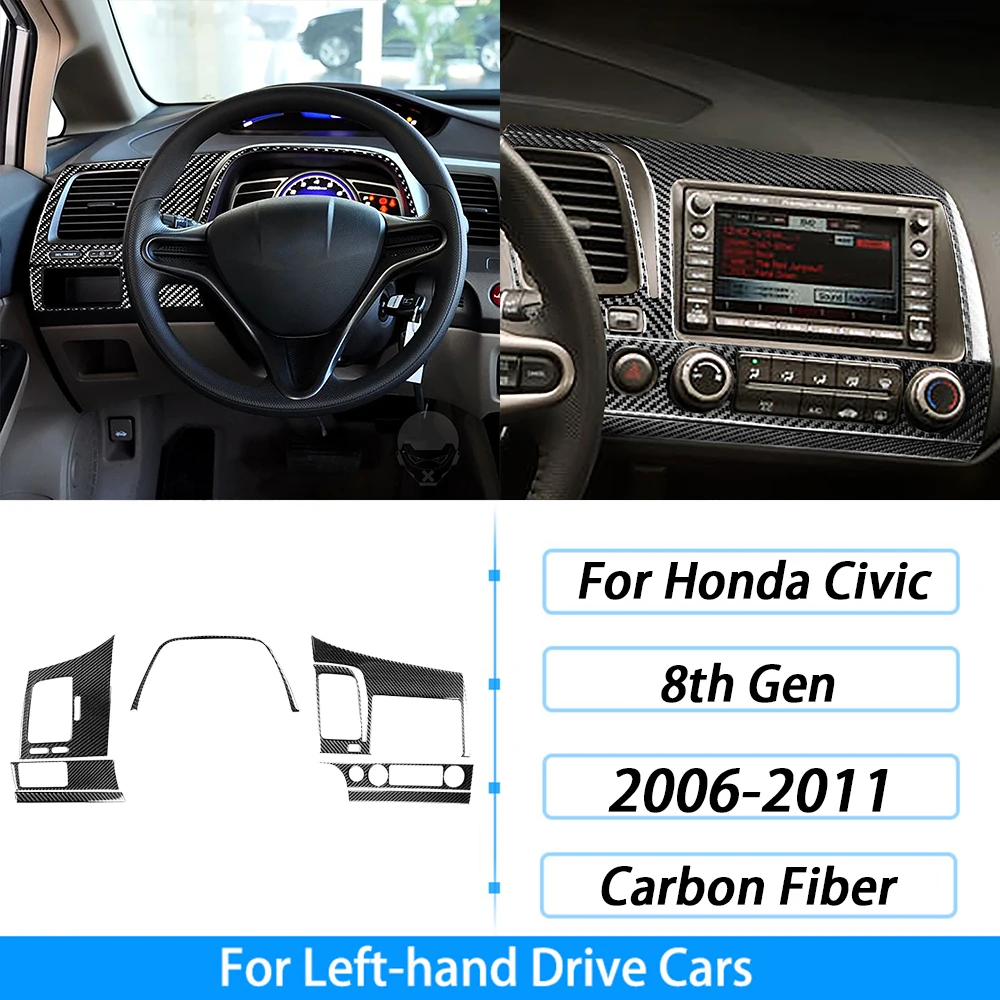 من ألياف الكربون التحول والعتاد لهوندا سيفيك 8th الجنرال ، نافذة رفع لوحة القيادة مجموعة ، اكسسوارات السيارات الداخلية ، ملصقا ، 2006-2011 - الصورة 15