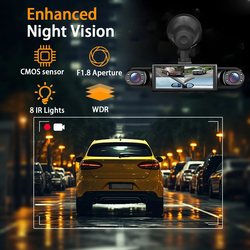 كاميرا داش 4 قنوات 360 ° مسجل فيديو السيارة الصندوق الأسود مع رؤية ليلية 24/7 شاشة ركن السيارة G-Sensor Loop تسجيل - الصورة 12