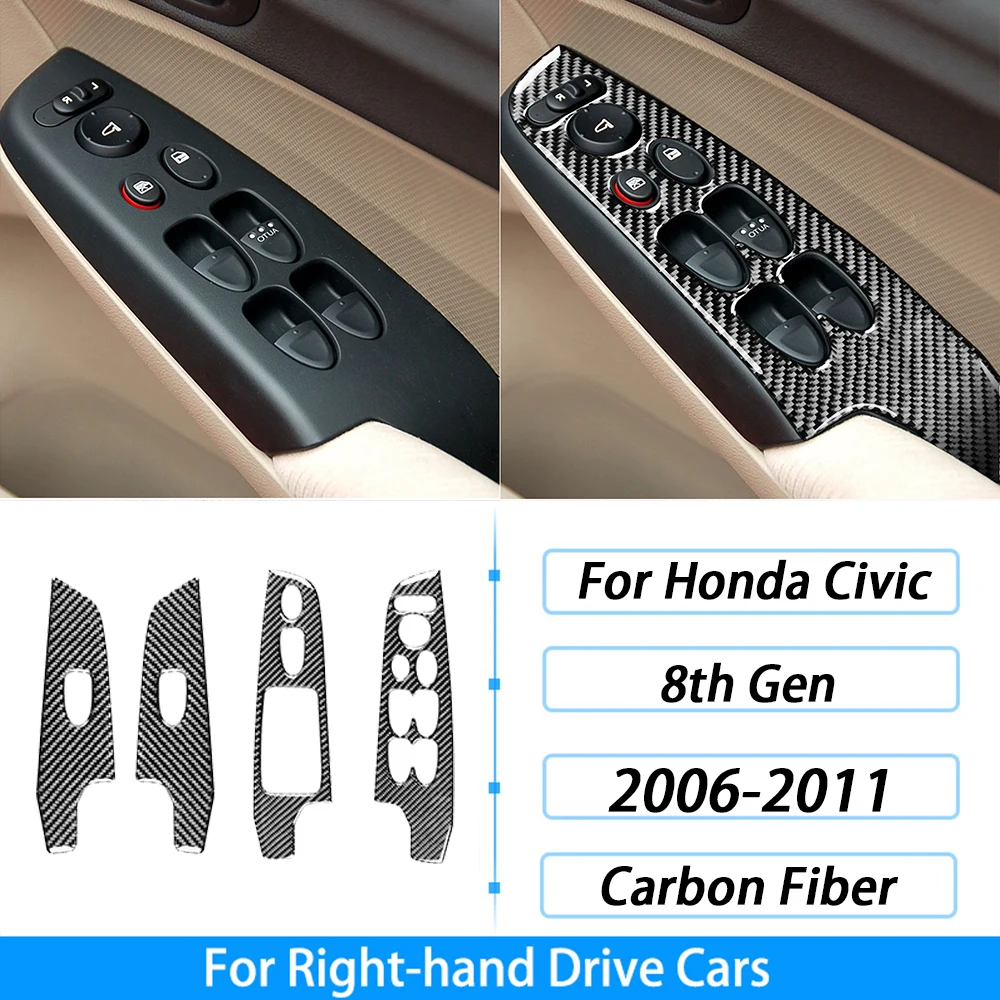 من ألياف الكربون التحول والعتاد لهوندا سيفيك 8th الجنرال ، نافذة رفع لوحة القيادة مجموعة ، اكسسوارات السيارات الداخلية ، ملصقا ، 2006-2011 - الصورة 12