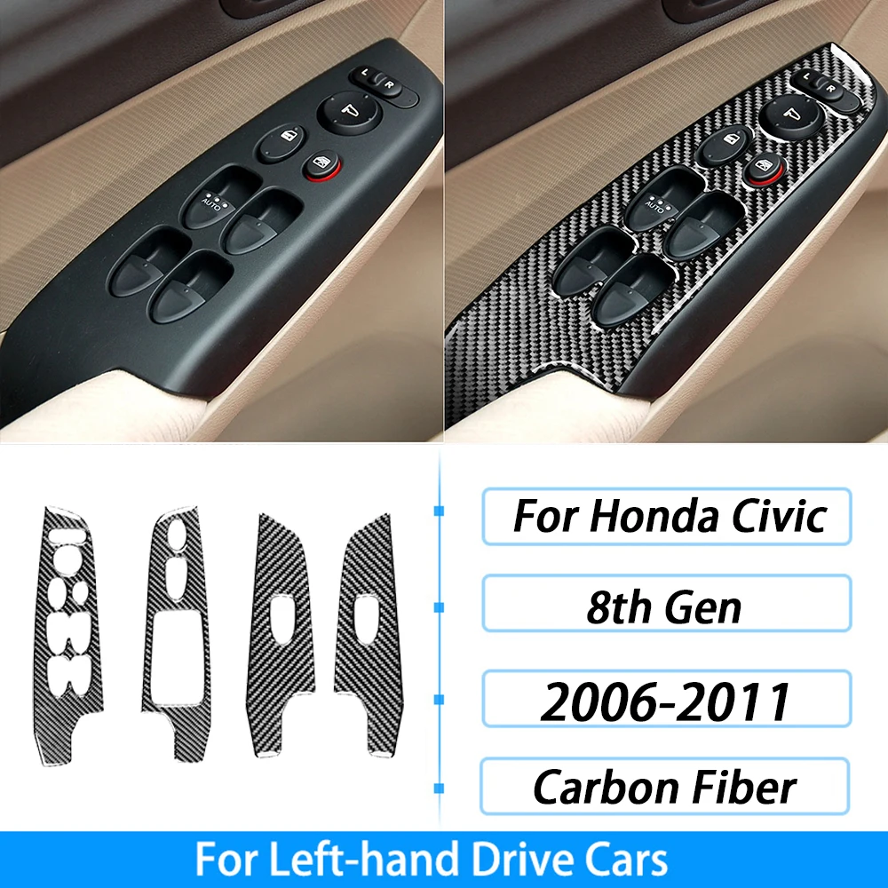 من ألياف الكربون التحول والعتاد لهوندا سيفيك 8th الجنرال ، نافذة رفع لوحة القيادة مجموعة ، اكسسوارات السيارات الداخلية ، ملصقا ، 2006-2011 - الصورة 49