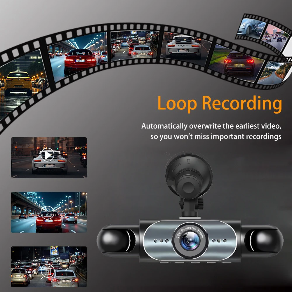 كاميرا داش 4 قنوات 360 ° مسجل فيديو السيارة الصندوق الأسود مع رؤية ليلية 24/7 شاشة ركن السيارة G-Sensor Loop تسجيل - الصورة 14