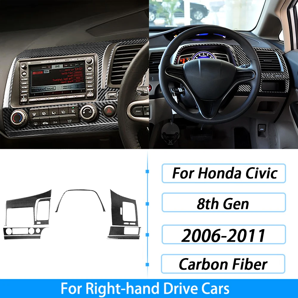من ألياف الكربون التحول والعتاد لهوندا سيفيك 8th الجنرال ، نافذة رفع لوحة القيادة مجموعة ، اكسسوارات السيارات الداخلية ، ملصقا ، 2006-2011 - الصورة 16